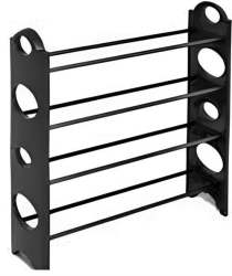 4 Tier 12 Pair Shoe Rack Black- Free-standing Structure Adjustable Stacking For Versatile Use Four-layer Rack Simple Assembly Process Easy To Wipe Down