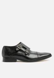 Basicthread Burnished Leather Double Monk Strap Shoes - 170093 STD - Black Burnish