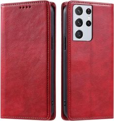 Flip Magnetic Leather Book Cover For Samsung Galaxy S21 Ulter - Red