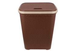 Two Tone Pvc Reed Weave Laundry Basket With PUSH-2-LOCK Lid - Cream