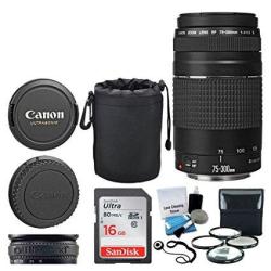 Canon Ef 75-300MM F 4.0-5.6 III Lens + 16GB Memory Card + Soft Lens Pouch + 4 Piece Macro Filter Kit + Lens Band +
