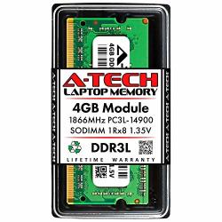 A-tech 4GB DDR3 DDR3L 1866MHZ Sodimm PC3L-14900 1RX8 Single Rank 1.35V CL13 204-PIN Non-ecc Unbuffered Notebook Laptop RAM Memory Upgrade Module