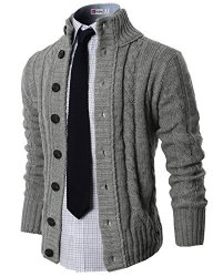 H2H Mens 100% Irish Merino Wool Aran Button Men's Sweater Gray Us S asia M KMOCAL020