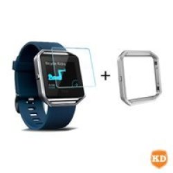Generic Fitbit Blaze Metal Bezel Ring Silver - With Glass Screen Protector
