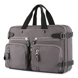 Plambag Canvas Briefcase Backpack Convertible 15" Laptop Messenger Bag Gray