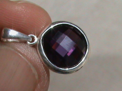 Solid Sterling Silver Pendant. Purple Cz Stone