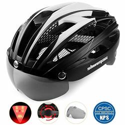 Shinmax Adults Bike Helmet Bicycle Helmet Cpsc ce Safety Standard Cycling climbing Helmet mtb bmx Adjustable Helmet With Removable Shield Visor safety Rear LED Light For Road Men&women