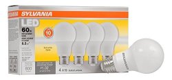 Sylvania 60W Equivalent LED Light Bulb A19 Lamp 4 Pack Soft White Energy Saving & Longer Life Medium Base Efficient 8.5W 2700K