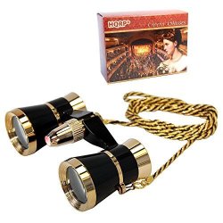 Hqrp Theater Glasses Binoculars With Red Reading Light Black With Gold Trim W Necklace Chain
