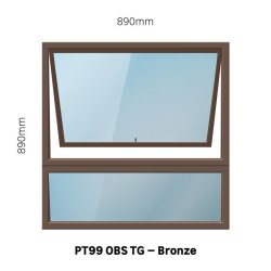 Aluminium Window Bronze Top Hung PT99 1 Vent With Obscure Glass W900MM X H900MM