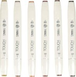 Touch Twin Brush Wood Colours Marker Pen Set 6 X Assorted Colours Wood Colours
