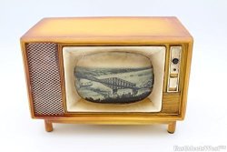 Vintage Wooden Box Black & White Tv Television Piggy Bank Hand Painted Rustic Home Decoration