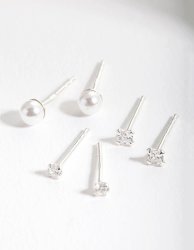 Gold Plated Sterling Silver Cubic Zirconia & Pearl Huggie Earring Pack