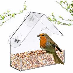 Hamiledyi Bird Feeders Bird Feed Water Dispenser Clear Pet Feeder Cup With Suction Cups Automatic Feeding House Shaped