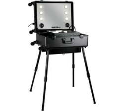 Professional Makeup Station Case Box Stand With Lights Mirror And Wheels-black