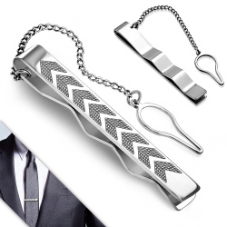 Stainless Steel Arrows Bar Mens Tie Clip W Chain - Ccr181