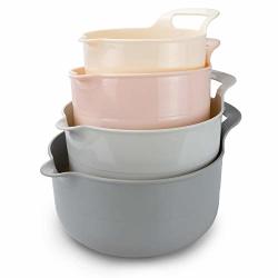 Cook With Color Mixing Bowls - 4 Piece Nesting Plastic Mixing Bowl Set With Pour Spouts And Handles Ombre Pink