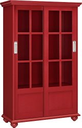 Altra Aaron Lane Bookcase With Sliding Glass Doors Red