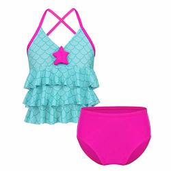 Chictry Big Girl's Youth 2 Piece Floral Tie-dye Bathing Suit Tankini Swimwear Swimsuit Mermaid Mint 12