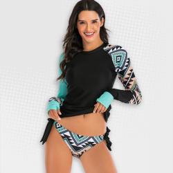 Women's Aqua Geometrics Long Sleeve Two-piece Swimwear - XL