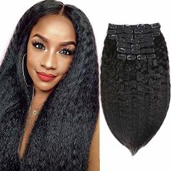 Sibaile Upgrade 12 Pcs 16 Inch Kinky Straight Clip In Human Hair Extensions Real Thick Lace Weft 8A Unprocessed Remy Human Hair For Women