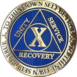 Recoverychip 10 Year Reflex Blue Gold Plated Aa Medallion Alcoholics Anonymous Sobriety Chip