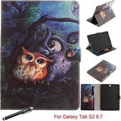 Galaxy Tab S2 9.7 Case Newshine Magnetic Closure Stand Folio Cover With Card Slots cash Holder For Samsung Galaxy Tab S2 9.7 Inch SM-T815 T810 Forest Owls