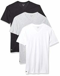 Lacoste Men's Classic Fit Cotton V Neck Tee Multipack Black Grey White Medium