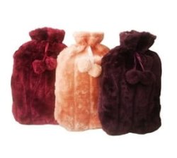 3 Pack Plush Fur Covers For Hot Water Bottles - White Browns