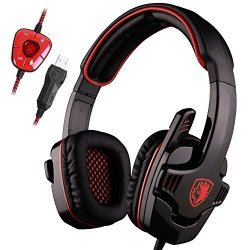 Ul Sades SA901 Pro USB PC Gaming Headset 7.1 Surround Stereo Headband Headphones With Microphone Deep Bass Volume Controller With Mute Function Black Red