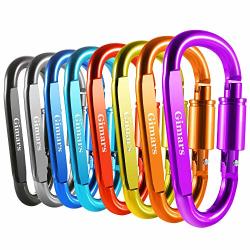 Gimars 8 Pack 3" Improved Durable Screw Locking & Spring Gate D Shape Aluminum Carabiners Clips Hook For Home Rv Camping Fishing Hiking And Traveling