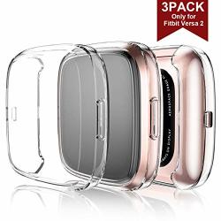 Maledan Compatible With Fitbit Versa 2 Screen Protector Case 3 Pack Clear Ultra Thin Full Protective Case Cover Scratch Resistant Shock Absorbing For Fitbit