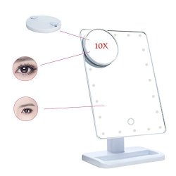 Anself Adjustable LED Lights Makeup Mirror Square Vanity Desk Stand Mirror Rotatable With A 10X Magnifying Sucker Mirror