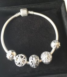 Authentic Pandora Silver Bracelet And Charm With Cubic Zirconia - Brand New