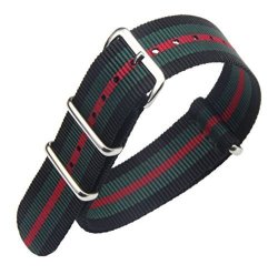 AUTULET 22MM Black green red Deluxe Premium Nato Style Sturdy Exotic Soft Nylon Sport Men's Wrist Watch Band Wristband