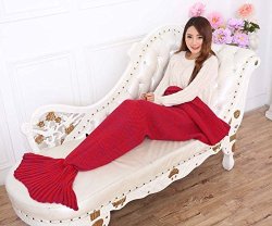 Cr Mermaid Tail Blanket Crochet And Mermaid Blanket For Adult Super Soft All Seasons Sleeping Blankets-big Red