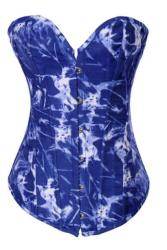 Denim Blue Corset With A Psychedelic White And Lighter Blue Pattern Front Busk