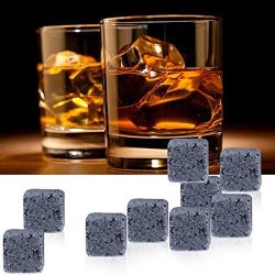 9pcs Whisky Ice Stones Cooler Drinks Cubes Whiskey Scotch Rocks & Pouch 2x2cm 
