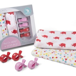 All4ella - 2 Pack Wraps & 4 Pram Pegs Spots And Red Elephant