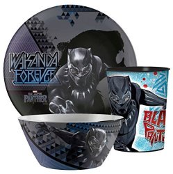 Black Panther Wakanda Forever Inspired Kids 3PC Mealtime Set Includes Plate Bowl & Tumbler Cup