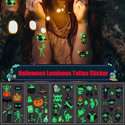 Halloween Luminous Temporary Tattoos Stickers 10SHEET-ASSORTED Styles Removable Skull Ghost Pumpkin Monster Glow Waterproo Body Tattoo For Kids Trick Or Treat Gifts Candy Bag