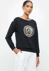 Sissy Boy Maneli: Logo Crest Sweater With Button Detail - Black