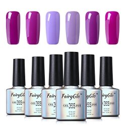6PCS Purple Nail Polish Gel Uv LED Soak Off Nail Art Kit Gorgeous Manicure Collection Gift Set Fairyglo 10ML 003