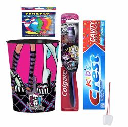 Monster High Inspired Bright Smile Oral Hygiene 3PCS Bundle 1 Monster High Soft Manual Toothbrush 1 Toothpaste Monster High Mouth Wash Rinse Cup. Plus