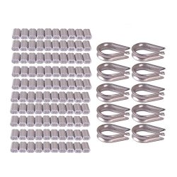 Sodial R High Quaity 100 Pcs 1.5MM Wire Rope Aluminum Sleeves Clip Fittings Cable Crimps + 10 Pcs M2 Stainless Steel Thimble Combo