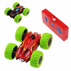 Tipmant MINI Rc Car Toy Remote Control Off-road Vehicle Double-sided Driving 360TURN-OVER Flip Stunt Car Kids Gift Green Tire