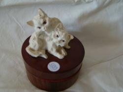 Wooden Holder With Cat Figurines