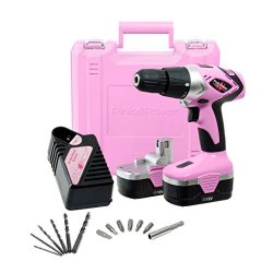 Pink Power Drill PP182 18V Cordless Electric Drill Driver Set For Women - Tool Case 18 Volt Drill Charger And 2 Batteries Renewed