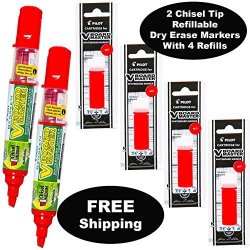 Refillable Dry Erase Markers Pilot V Board Master 2 Red Ink Chisel Tip Low Odor Markers With 4 Refills P1A439166P