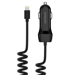 Joyroom UP-522AL 5V 2.1A USB Smart Car Charger With 1.4M 8 Pin Charging Spring Cable Line Black